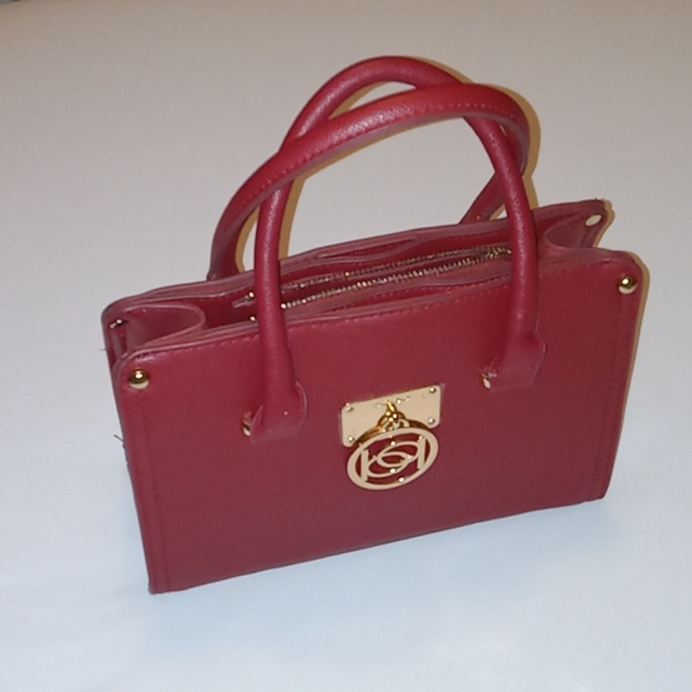 Bebe Mini Faux Leather Burgundy Satchel/Tote